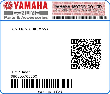 Product image: Yamaha - 680855700200 - IGNITION COIL ASSY  0