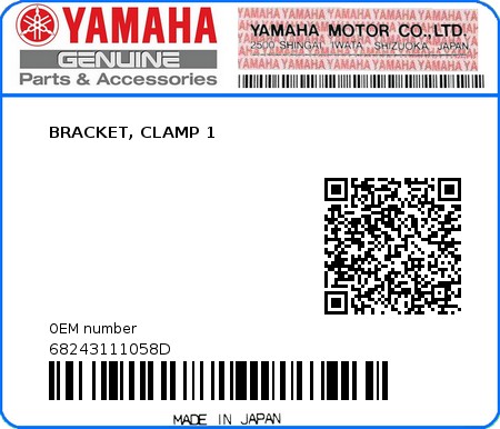 Product image: Yamaha - 68243111058D - BRACKET, CLAMP 1  0