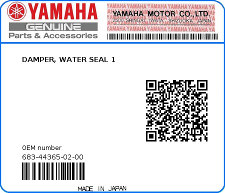 Product image: Yamaha - 683-44365-02-00 - DAMPER, WATER SEAL 1 