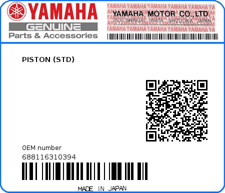 Product image: Yamaha - 688116310394 - PISTON (STD) 