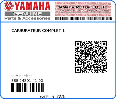 Product image: Yamaha - 688-14301-41-00 - CARBURATEUR COMPLET 1  0