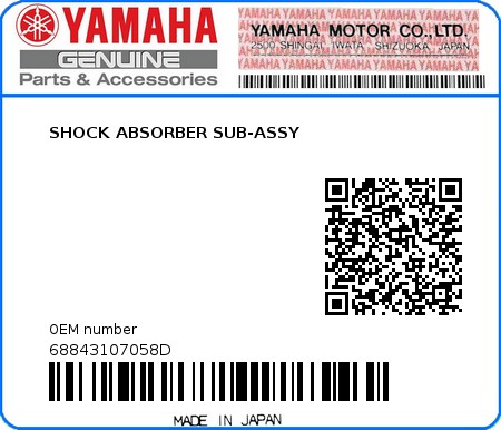 Product image: Yamaha - 68843107058D - SHOCK ABSORBER SUB-ASSY  0