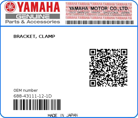 Product image: Yamaha - 688-43111-12-1D - BRACKET, CLAMP  0