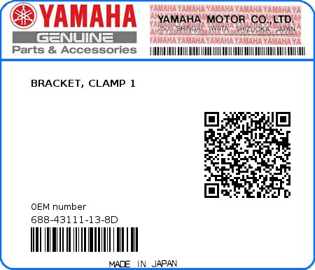 Product image: Yamaha - 688-43111-13-8D - BRACKET, CLAMP 1 