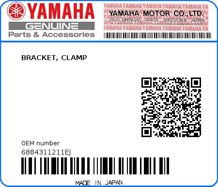 Product image: Yamaha - 6884311211EJ - BRACKET, CLAMP 