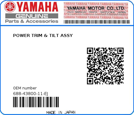 Product image: Yamaha - 688-43800-11-EJ - POWER TRIM & TILT ASSY  0