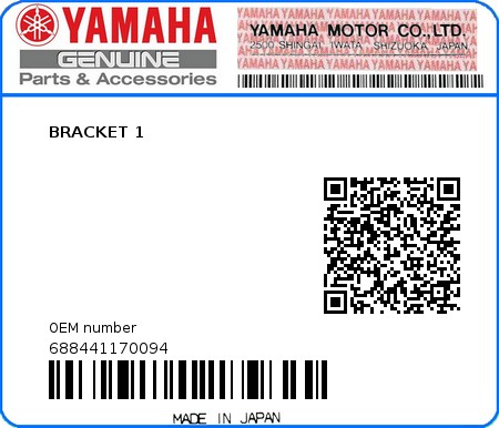 Product image: Yamaha - 688441170094 - BRACKET 1 