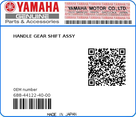 Product image: Yamaha - 688-44122-40-00 - HANDLE GEAR SHIFT ASSY 