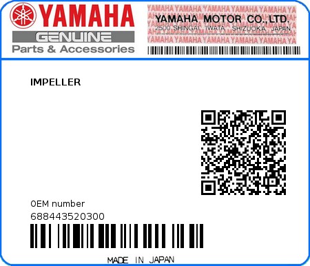 Product image: Yamaha - 688443520300 - IMPELLER 