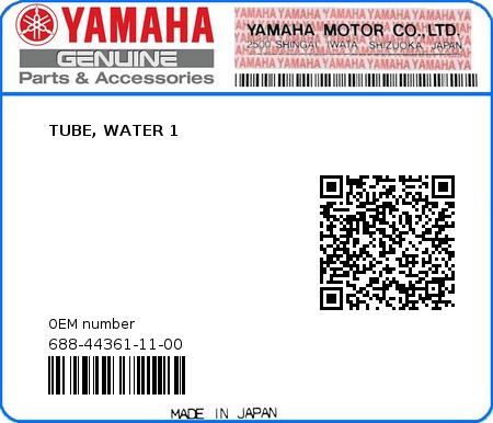 Product image: Yamaha - 688-44361-11-00 - TUBE, WATER 1  0