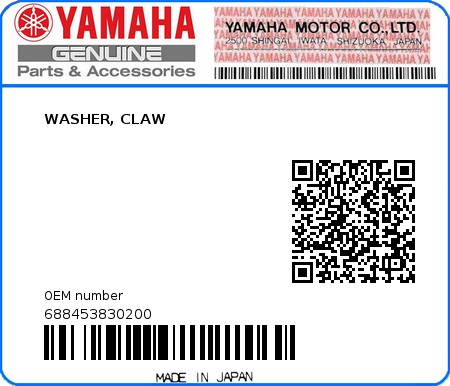 Product image: Yamaha - 688453830200 - WASHER, CLAW  0