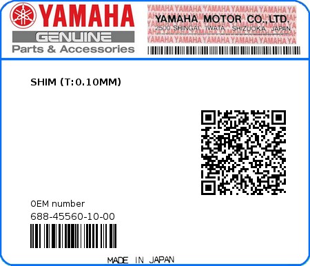 Product image: Yamaha - 688-45560-10-00 - SHIM (T:0.10MM) 