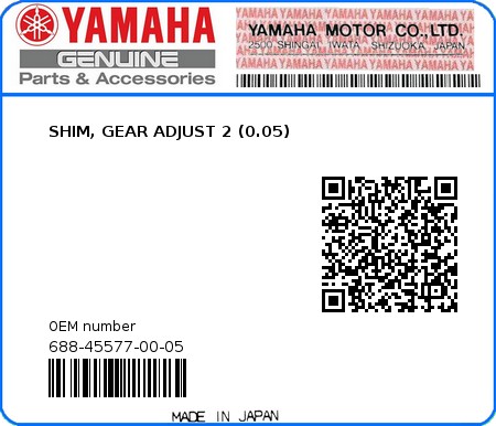 Product image: Yamaha - 688-45577-00-05 - SHIM, GEAR ADJUST 2 (0.05)  0