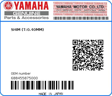 Product image: Yamaha - 688455875000 - SHIM (T:0.40MM) 