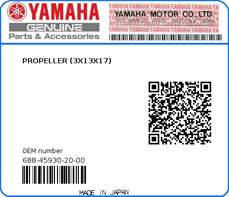 Product image: Yamaha - 688-45930-20-00 - PROPELLER (3X13X17) 