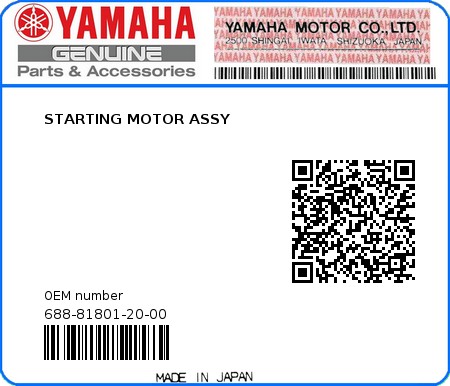 Product image: Yamaha - 688-81801-20-00 - STARTING MOTOR ASSY 