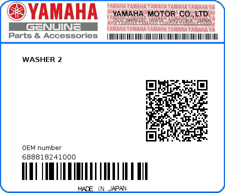 Product image: Yamaha - 688818241000 - WASHER 2  0