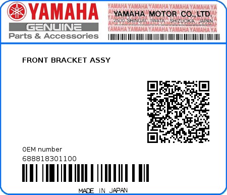 Product image: Yamaha - 688818301100 - FRONT BRACKET ASSY  0