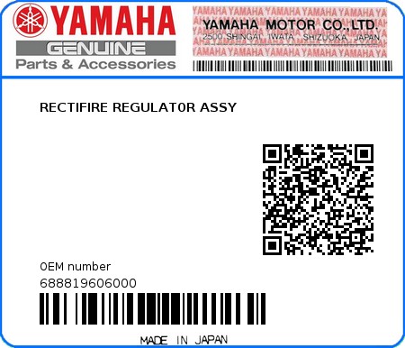 Product image: Yamaha - 688819606000 - RECTIFIRE REGULAT0R ASSY 