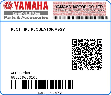 Product image: Yamaha - 688819606100 - RECTIFIRE REGULAT0R ASSY  0