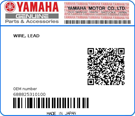 Product image: Yamaha - 688825310100 - WIRE, LEAD  0