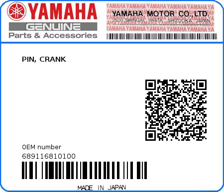 Product image: Yamaha - 689116810100 - PIN, CRANK  0