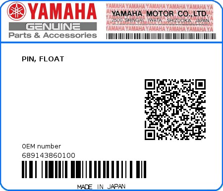 Product image: Yamaha - 689143860100 - PIN, FLOAT  