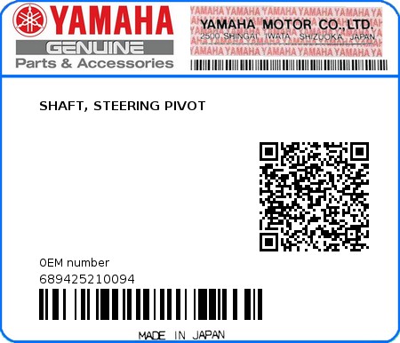 Product image: Yamaha - 689425210094 - SHAFT, STEERING PIVOT 