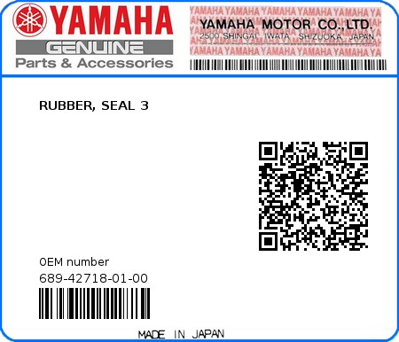 Product image: Yamaha - 689-42718-01-00 - RUBBER, SEAL 3 