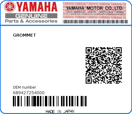 Product image: Yamaha - 689427254000 - GROMMET 