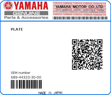 Product image: Yamaha - 689-44320-30-00 - PLATE  0