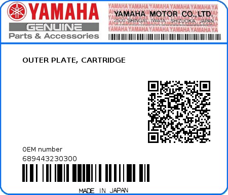 Product image: Yamaha - 689443230300 - OUTER PLATE, CARTRIDGE 