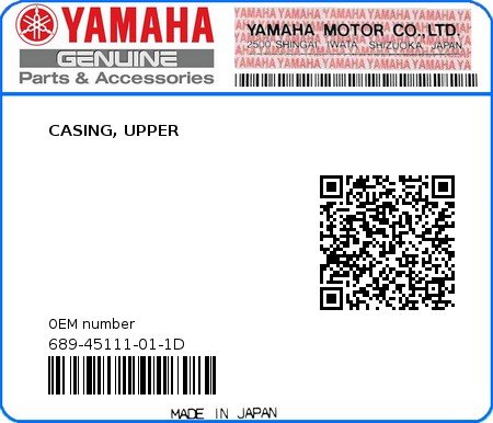 Product image: Yamaha - 689-45111-01-1D - CASING, UPPER 