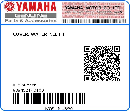 Product image: Yamaha - 689452140100 - COVER, WATER INLET 1 