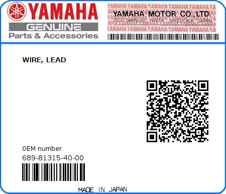 Product image: Yamaha - 689-81315-40-00 - WIRE, LEAD 