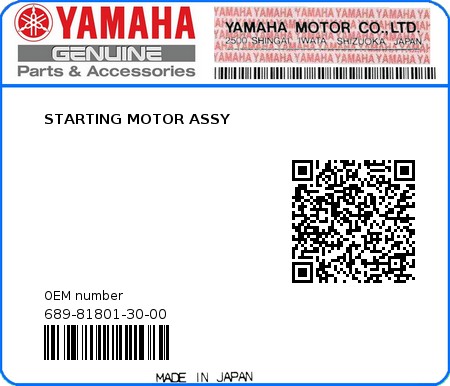 Product image: Yamaha - 689-81801-30-00 - STARTING MOTOR ASSY  0