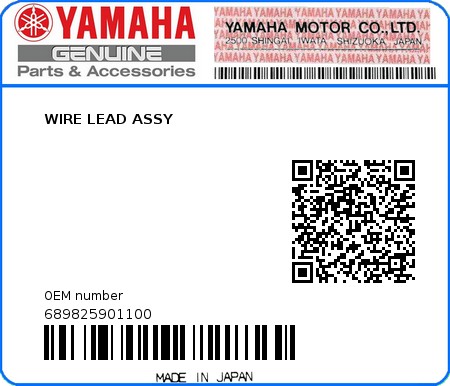 Product image: Yamaha - 689825901100 - WIRE LEAD ASSY 