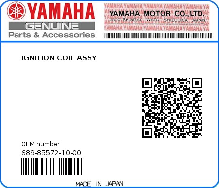 Product image: Yamaha - 689-85572-10-00 - IGNITION COIL ASSY 