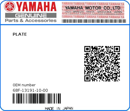 Product image: Yamaha - 68F-13191-10-00 - PLATE 