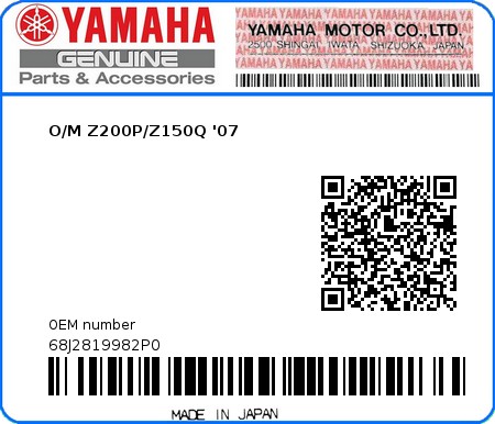 Product image: Yamaha - 68J2819982P0 - O/M Z200P/Z150Q '07  0