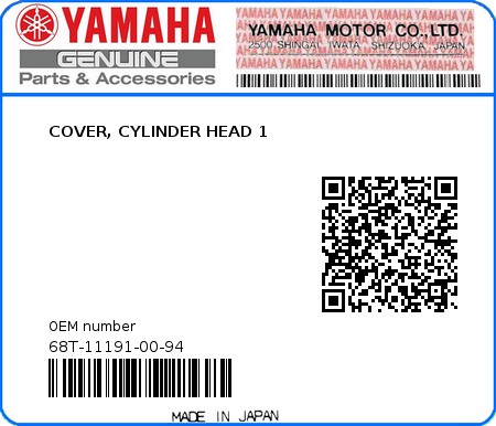 Product image: Yamaha - 68T-11191-00-94 - COVER, CYLINDER HEAD 1  0