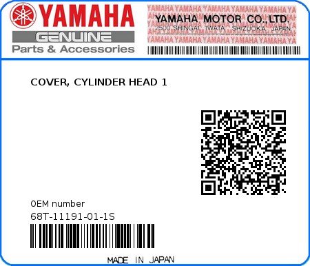 Product image: Yamaha - 68T-11191-01-1S - COVER, CYLINDER HEAD 1  0