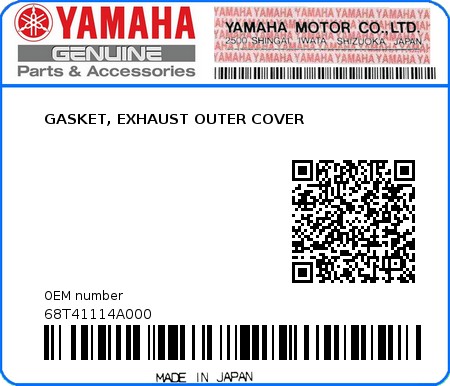 Product image: Yamaha - 68T41114A000 - GASKET, EXHAUST OUTER COVER 