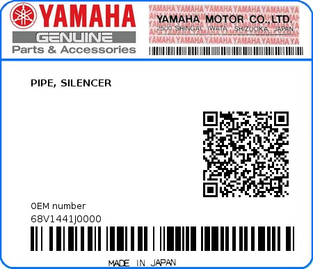 Product image: Yamaha - 68V1441J0000 - PIPE, SILENCER 