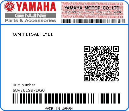 Product image: Yamaha - 68V281997DG0 - O/M F115AETL''11 