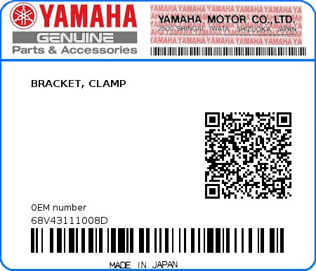 Product image: Yamaha - 68V43111008D - BRACKET, CLAMP 