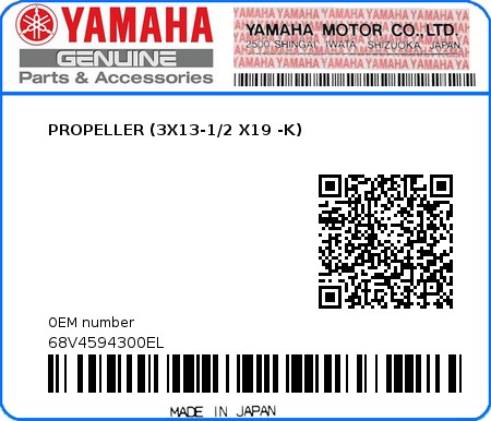 Product image: Yamaha - 68V4594300EL - PROPELLER (3X13-1/2 X19 -K)  0