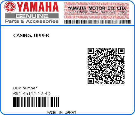 Product image: Yamaha - 691-45111-12-4D - CASING, UPPER 