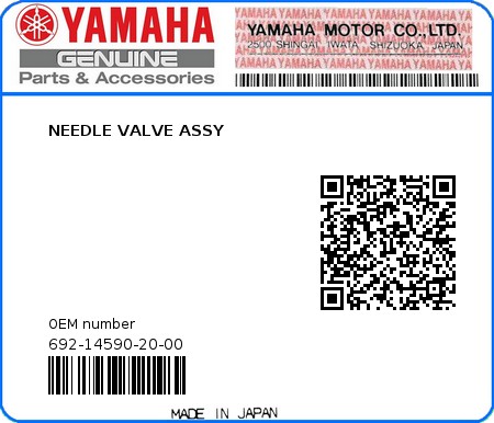 Product image: Yamaha - 692-14590-20-00 - NEEDLE VALVE ASSY  0