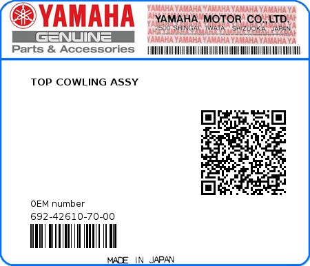 Product image: Yamaha - 692-42610-70-00 - TOP COWLING ASSY  0